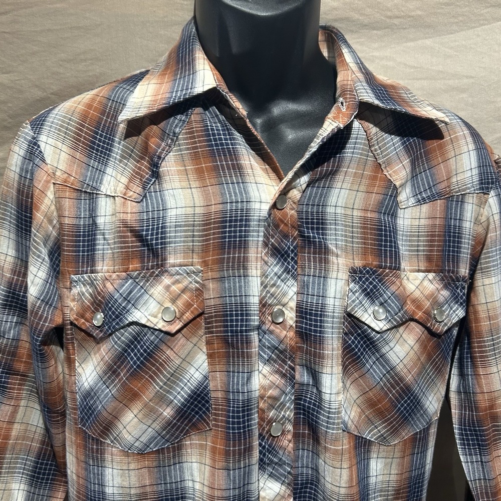 Vintage National Shirt Coast to Coast Mens Medium Pearl Snap Western Plaid Brown